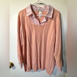 Alfred Dunner Peach Knit Sweater with Striped Detail Sz. 2X
